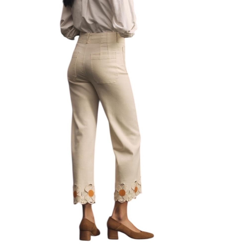 Maeve Colette Flower Embroidered denim Twill Wide leg Jeans Off White Size 30 - Picture 4 of 12